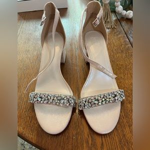 Mid Heel iridescent crystal strap shoes